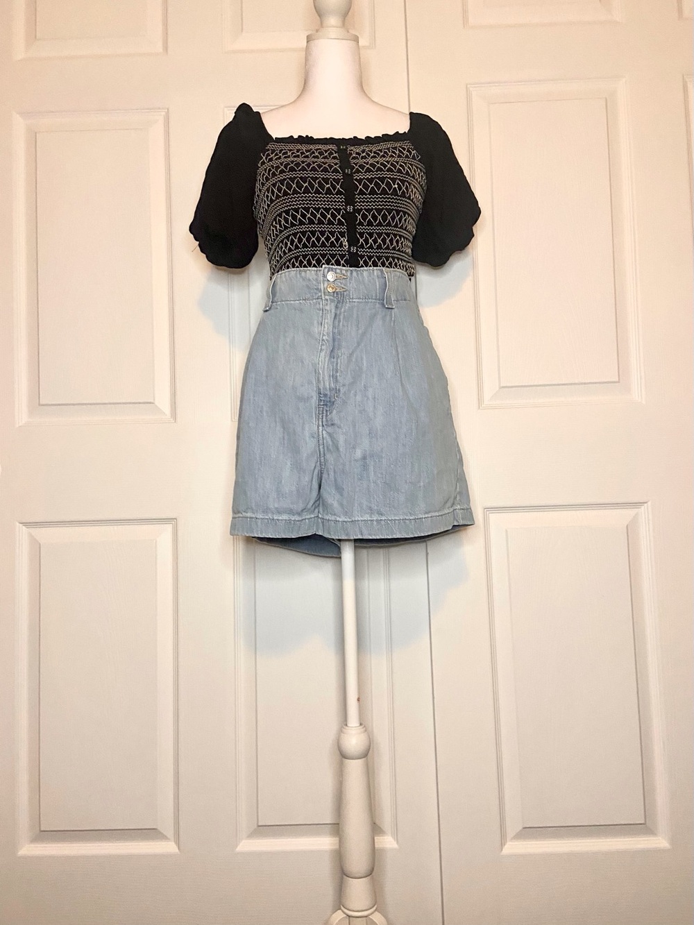Francesca's Black Cottage Core Square Neck Smocked Crop Top